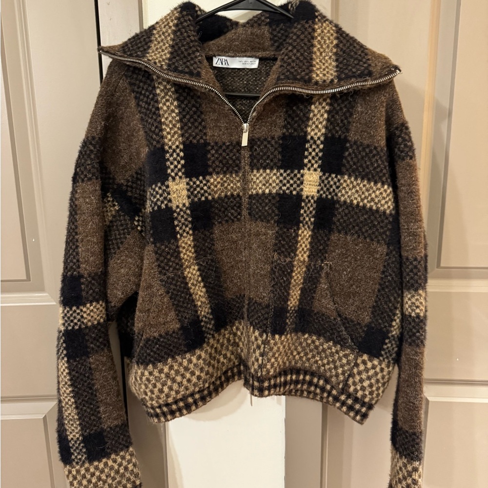 Zara Brown and Black Checkered Jacket